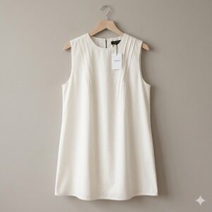 NWT Few Moda White Shift Dress Pleated Shoulder Lace Hem Quiet Luxury Size XL